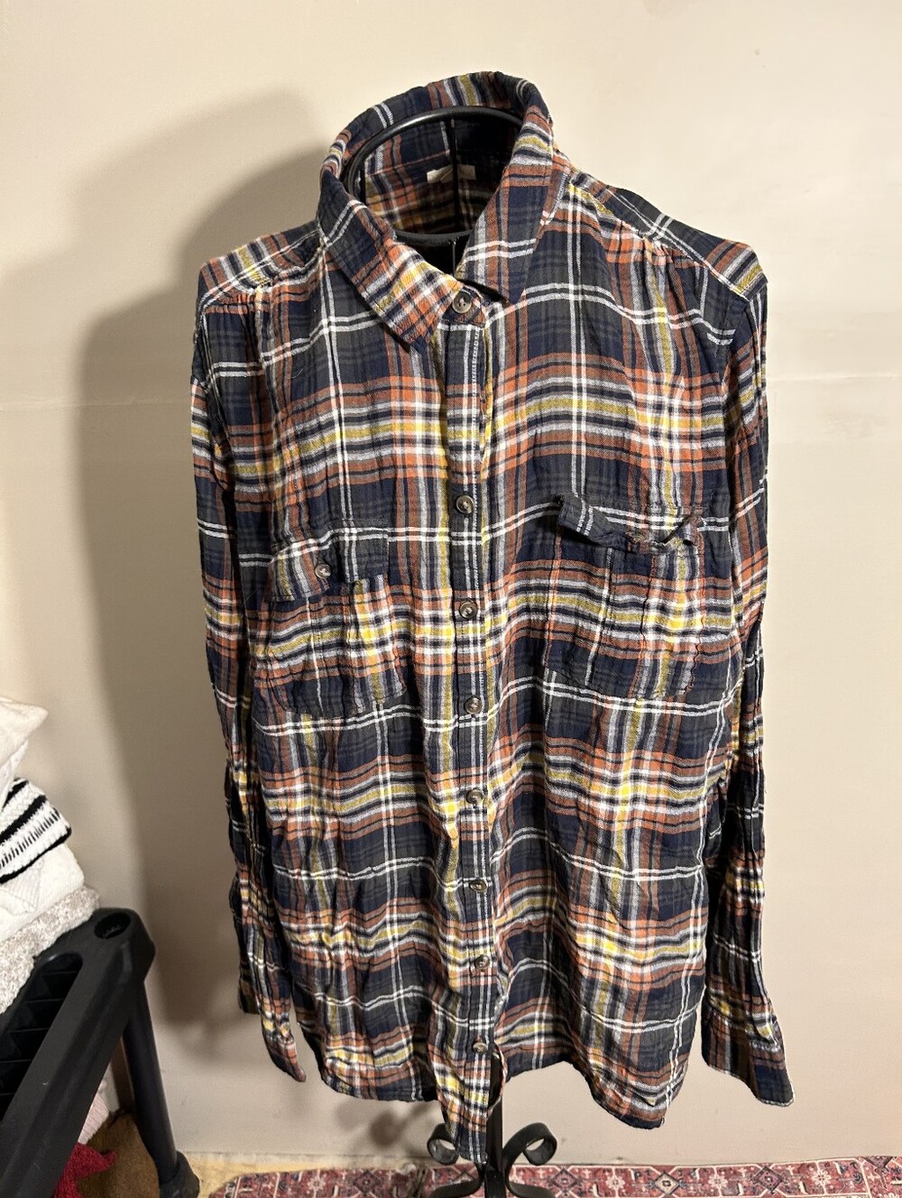 size 3 x womens shirt top  plaid button up down black blouse 3x gorpcore